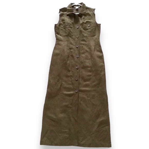 🇫🇷 NWOT Votre Nom Paris Olive Green Sleeveless Linen Blend Shirt Dress T3 M L - Picture 5 of 14